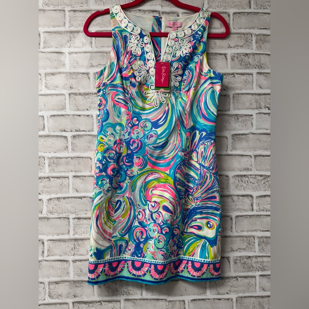 Lilly Pulitzer Gillty Pleasure Shift Dress sz 2, vneck, zip back NWTs